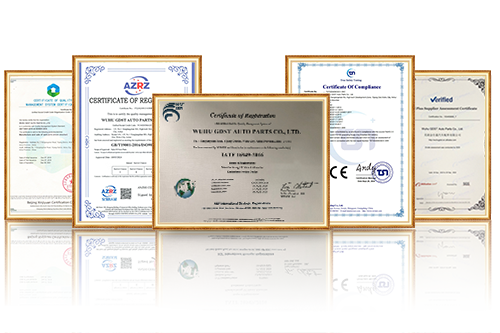 a photo of IATF 16949 and ISO 9001 certificates in a frame