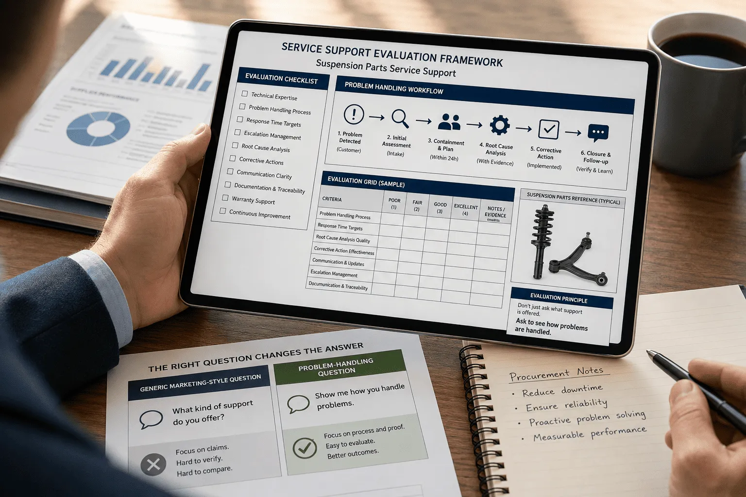 Suspension parts service support evaluation framework for procurement managers