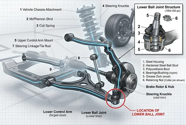 What is a lower ball joint – structure and location Lower ball joint structure and location in suspension system