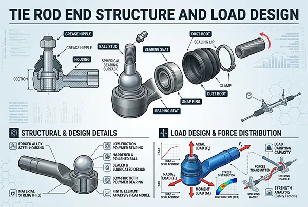 Tie Rod End Structure and Load Design Tie Rod End ball stud and housing structure for durability analysis