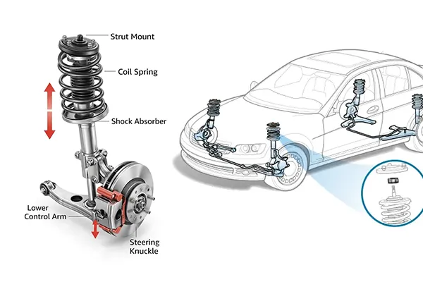 Strut Mount Location in Suspension System Strut mount location in a vehicle suspension assembly