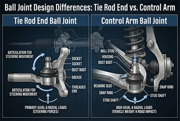 Ball joint design differences between tie rod ends and control arms — avoid common procurement mistakes