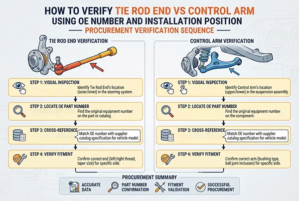OE number verification process for tie rod ends and control arms — procurement decision framework for automotive parts buyers