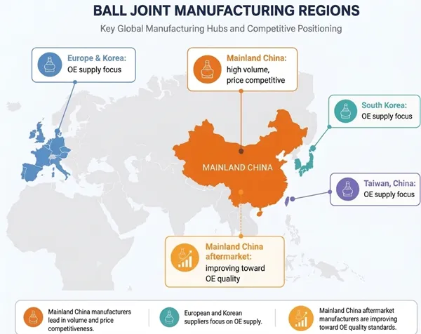 Global Ball Joint Manufacturer Locations Global map of ball joint manufacturing regions