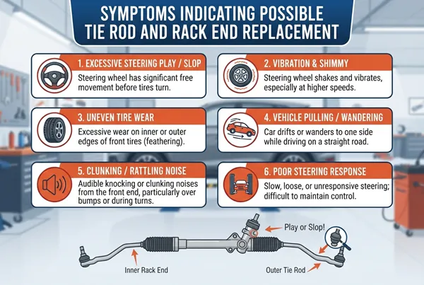 symptoms indicating possible tie rod and rack end replacement