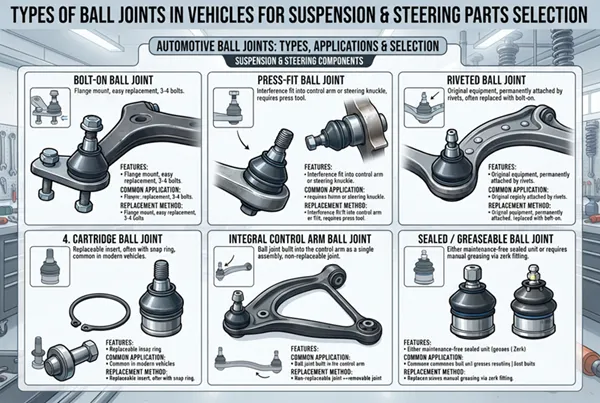 types of ball joints in vehicles for suspension and steering parts selection