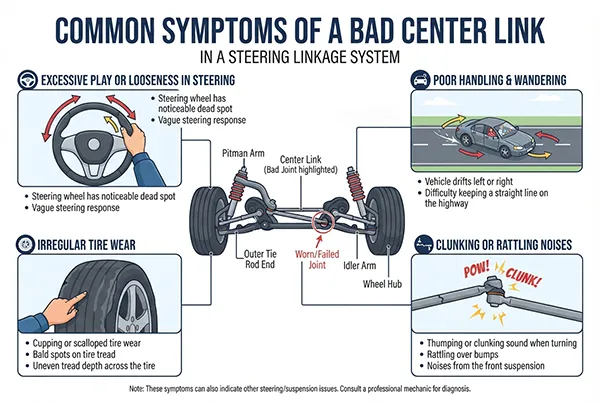 Common symptoms of a bad center link in a steering linkage