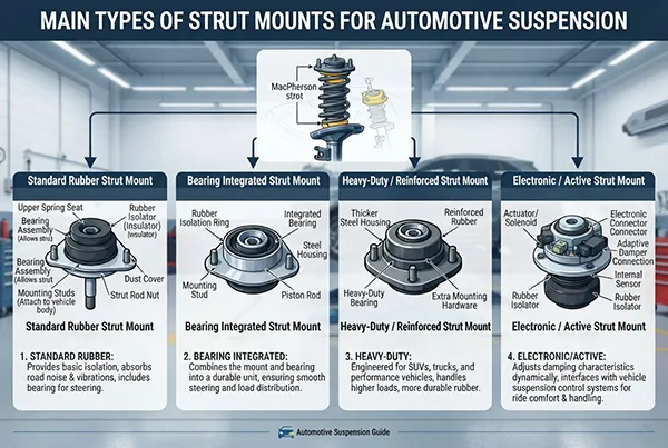Strut mount classifications based on structure and function main types of strut mounts for automotive suspension