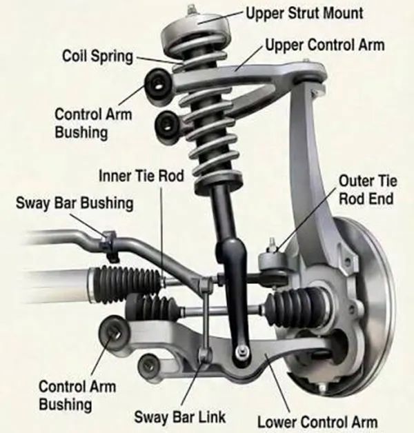 strut mount location at upper end of suspension assembly