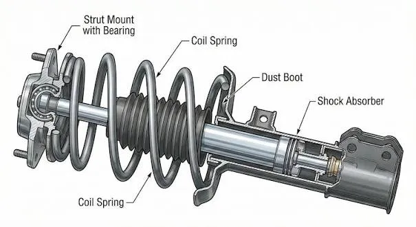 Shock absorber, coil spring, strut, and complete assembly shock absorber vs coil spring strut assembly hierarchy