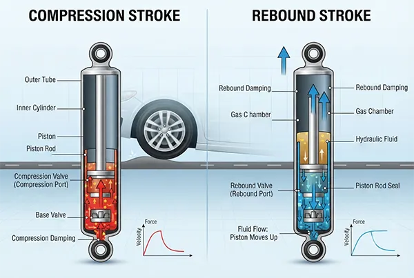 shock absorber working principle during compression and rebound
