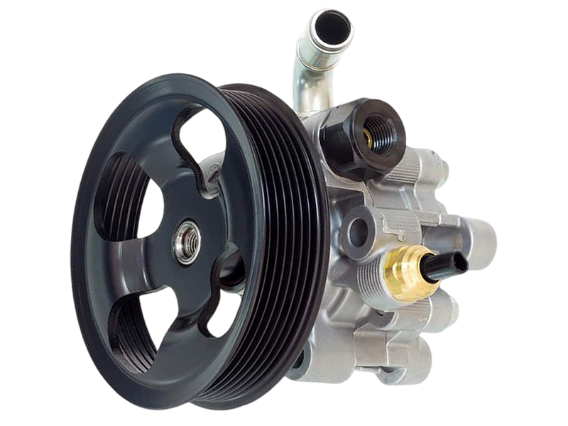 Remote reservoir power steering pump with serpentine belt pulley